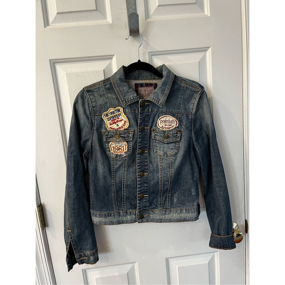 2.1 Denim Repair Shop Garage Patch Denim Jacket sz M EUC